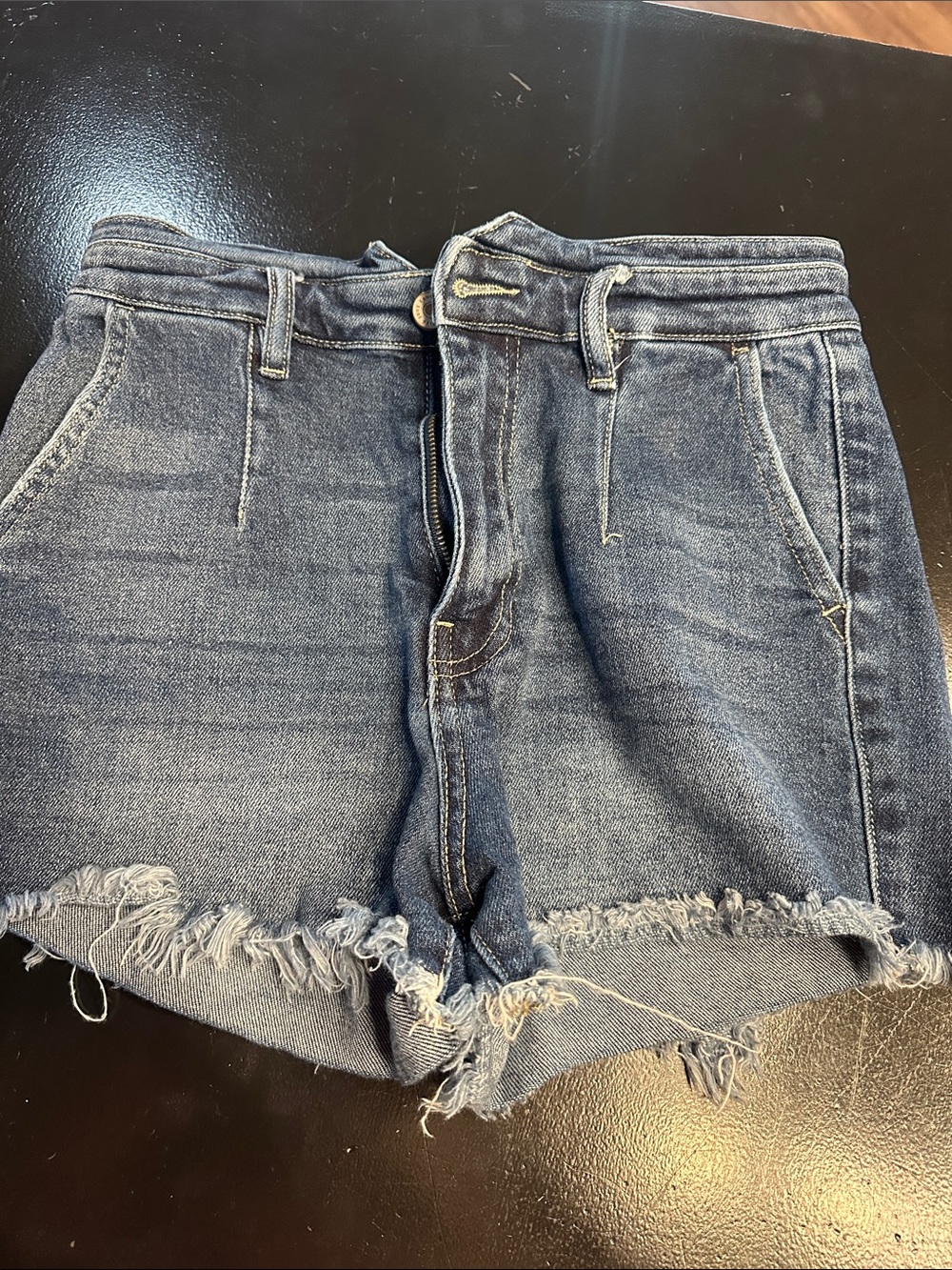 Kan can Distressed Mid-Blue Denim Shorts